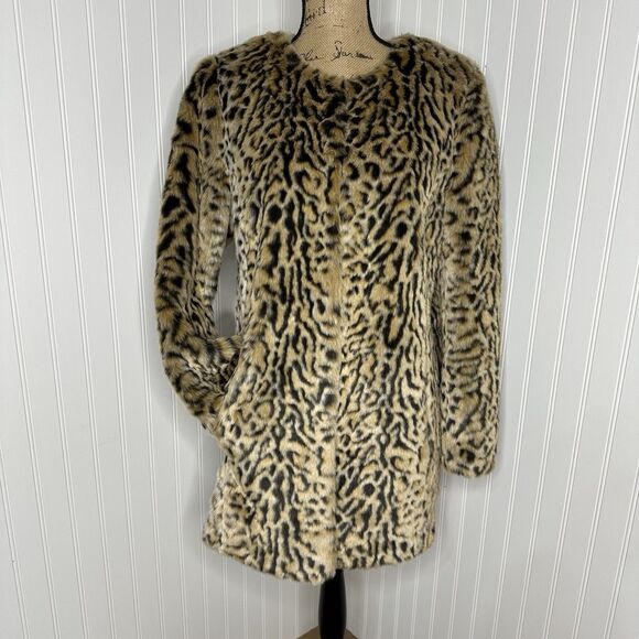 Steve Madden Leopard Print Jacket Womens Sz L Faux Fur Mob Wife Glamorous - Picture 16 of 16